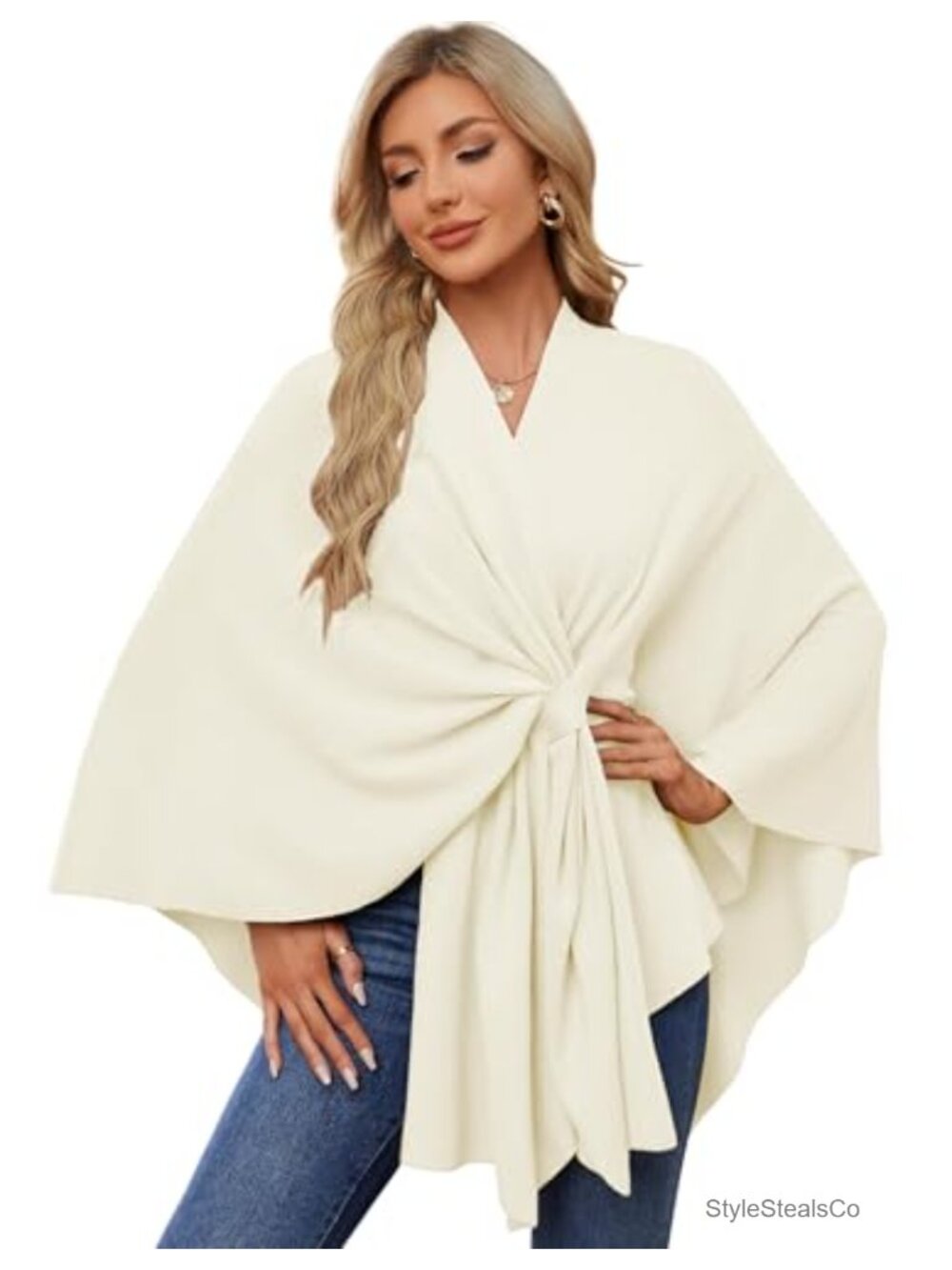 Open Front Poncho Wrap Sweater Shawl Knit Drape One Size Layer